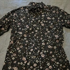 Express slim black dress shirt with floral design